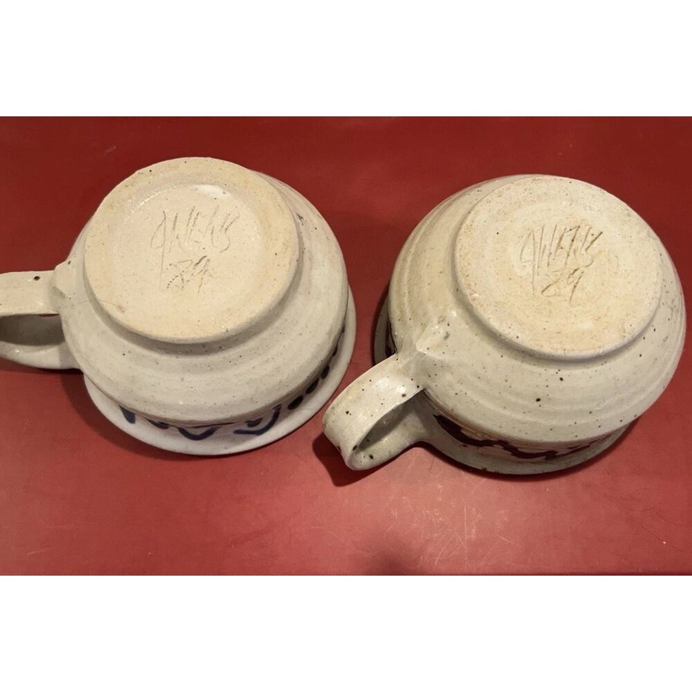 Cobble Hill Pottery Set Of 2 Stoneware Soup Bowls Speckled Blue Abstract Design - Picture 7 of 9